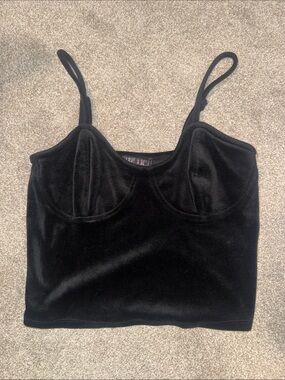 Black Velvet Bustier Crop Top with Adjustable Straps
